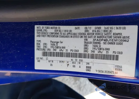2014 Ford Fiesta Se from USA, damaged, VIN 3FADP4BJ1EM135962
